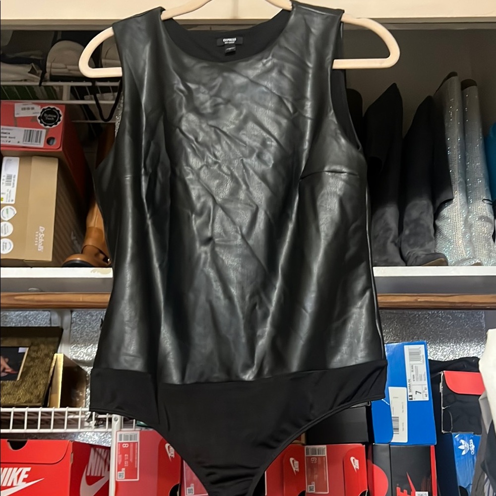 Express Black Faux Leather Bodysuit